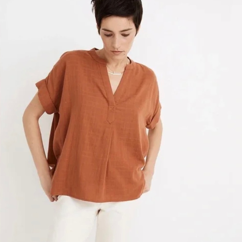 MADEWELL Lakeline Popover Shirt XL textural plaid rust orange